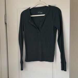 Aerie Dark Teal Ribbed Long Sleeve Top